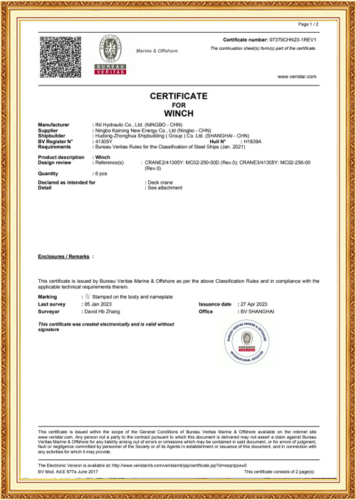 BV Product certificate